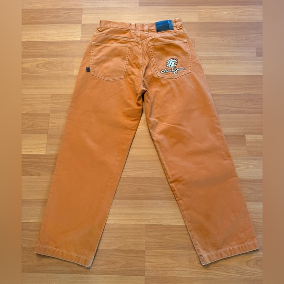 VTG Clench Jeans Mens Orange Denim Wide Baggy Skater 90s Y2K Tag Size 34x32 - Picture 11 of 16